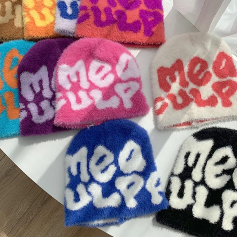 Wool Acrylic Beanie Bonnet Letter Printing Cold Cap Gothic Casual Skullies Men Women