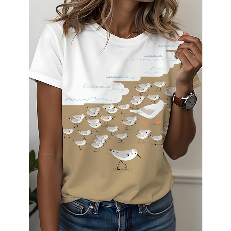 Cartoon Cat Dog Pattern T-Shirt For Women Fun Animal 3D Printed T Shirts Fashion Round Neck Casual Short Sleeve Loose Tees Tops