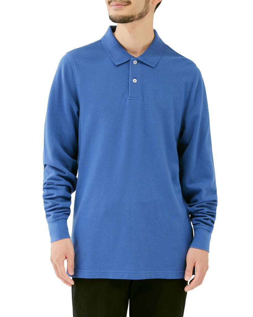 Amazon Essentials Men's Cotton Piqué Slim Fit Long Sleeve Polo Shirt, Blue, Size M