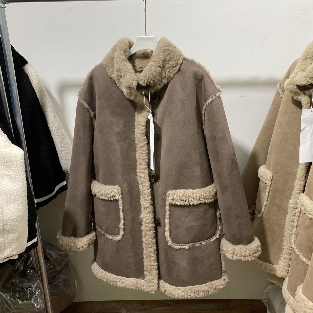 

Модное свободное пальто из овечьего меха, зимнее цельное флисовое теплое и толстое верхнее пальто 6XL коричневый