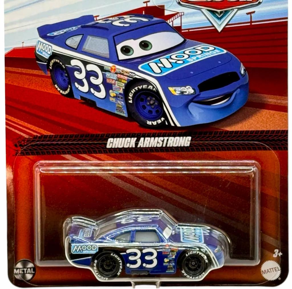 Cars 2024 Mattel Diecast Mini Car 1 Pack Chuck Armstrong Pixar Character Car Movie Anime Piston Cup Racer Mood Springs 155 No.33