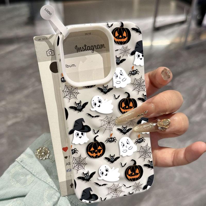 Halloween Pumpkin Ghost Bat Pattern Phone Case For iPhone 16 15 14 13 12 11 17 Air Pro Max Plus Shockproof Silicone Soft Cover