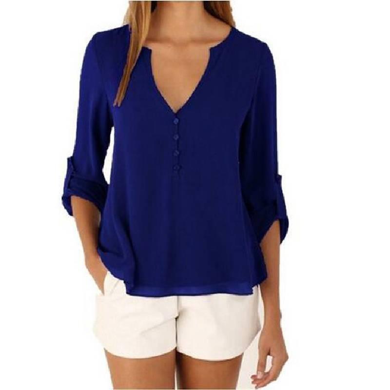 Elegant V Neck Long Sleeve Chiffon Blouse For Women In Six Chic Colors And Sizes S To 5xl
