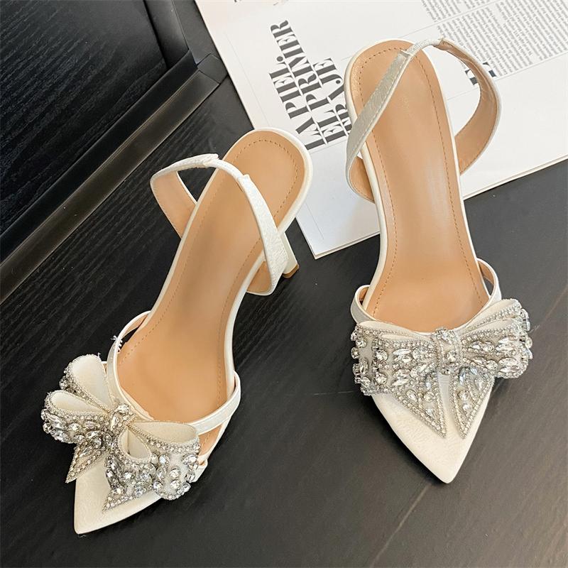 

Eilyken New Design Crystal Flower Pointed Toe Slingbacks Women Pumps Elegant Thin High Heels Banquet Wedding Shoes 35 белый