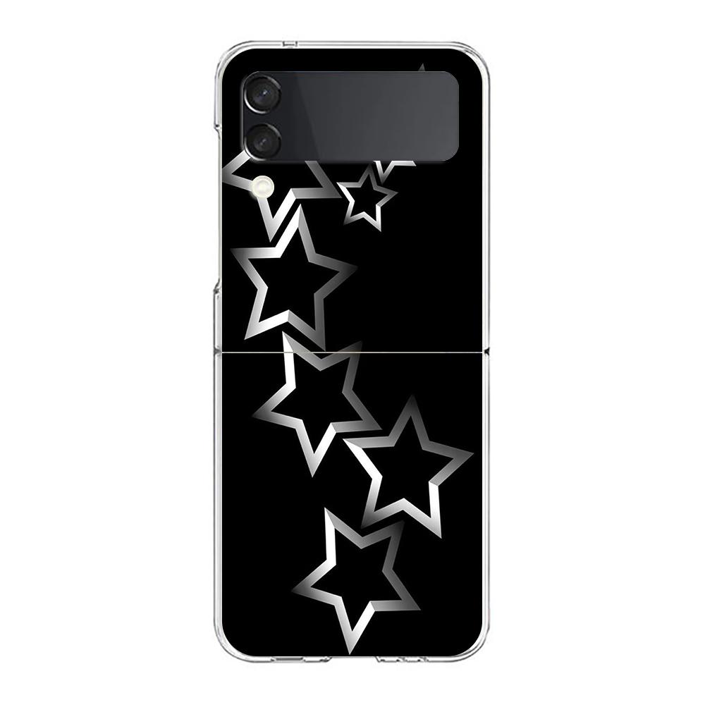 Phone Cover For Samsung Galaxy Z Flip 7 6 5 4 Case Transparent For Samsung Z Flip 3 Hard PC Bag Silver Five-Pointed Star Pattern