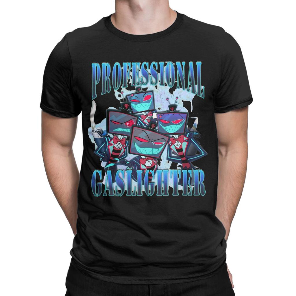 Men's T-Shirts Vox Professional Gaslighter Hazbins Hotels Vintage Pure Cotton Tees Short Sleeve  T Shirts Round Collar Tops