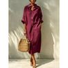 European and American women's new loose long single-breasted lapel design shirt dress women