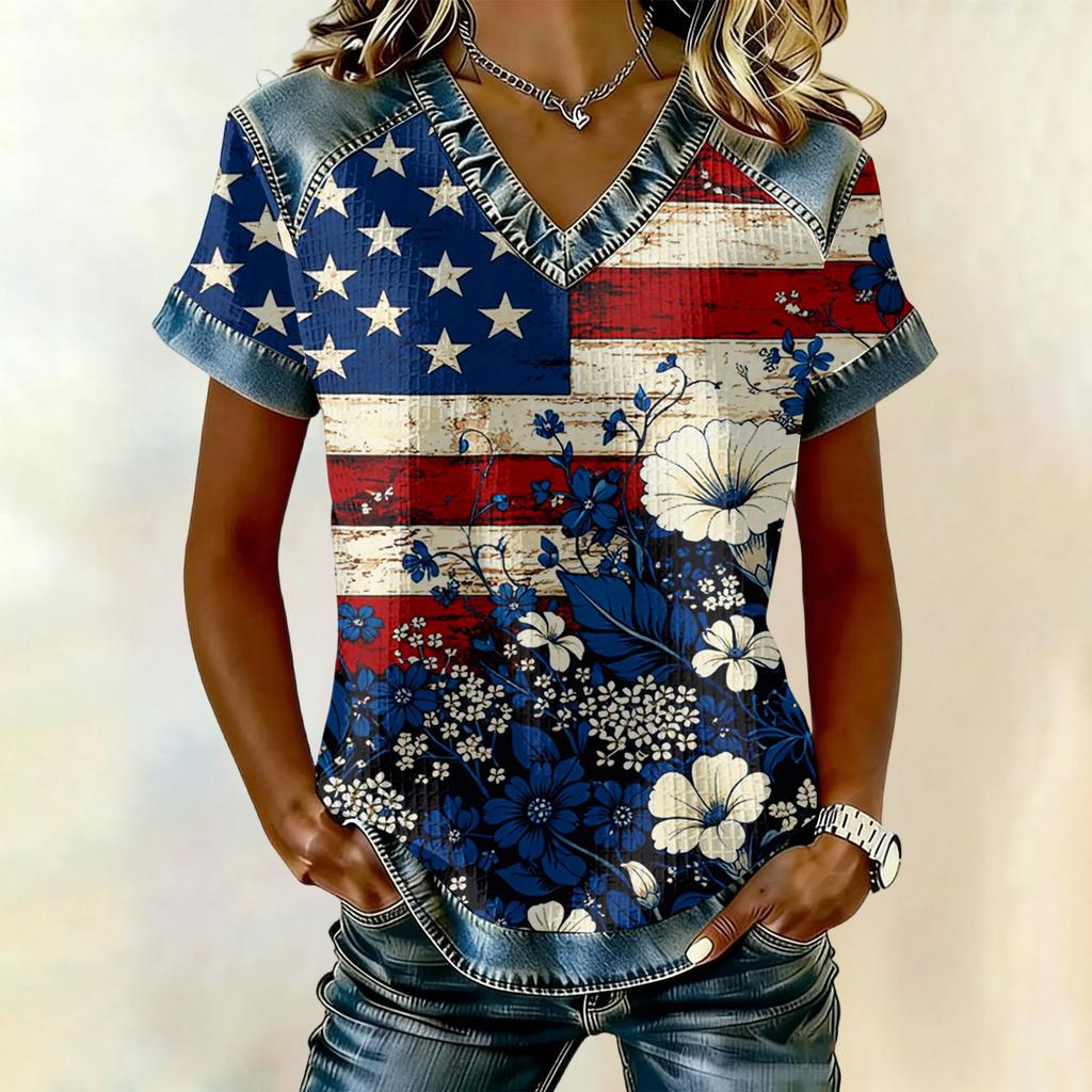 Women's Fashion Casual Independence Day Print Top