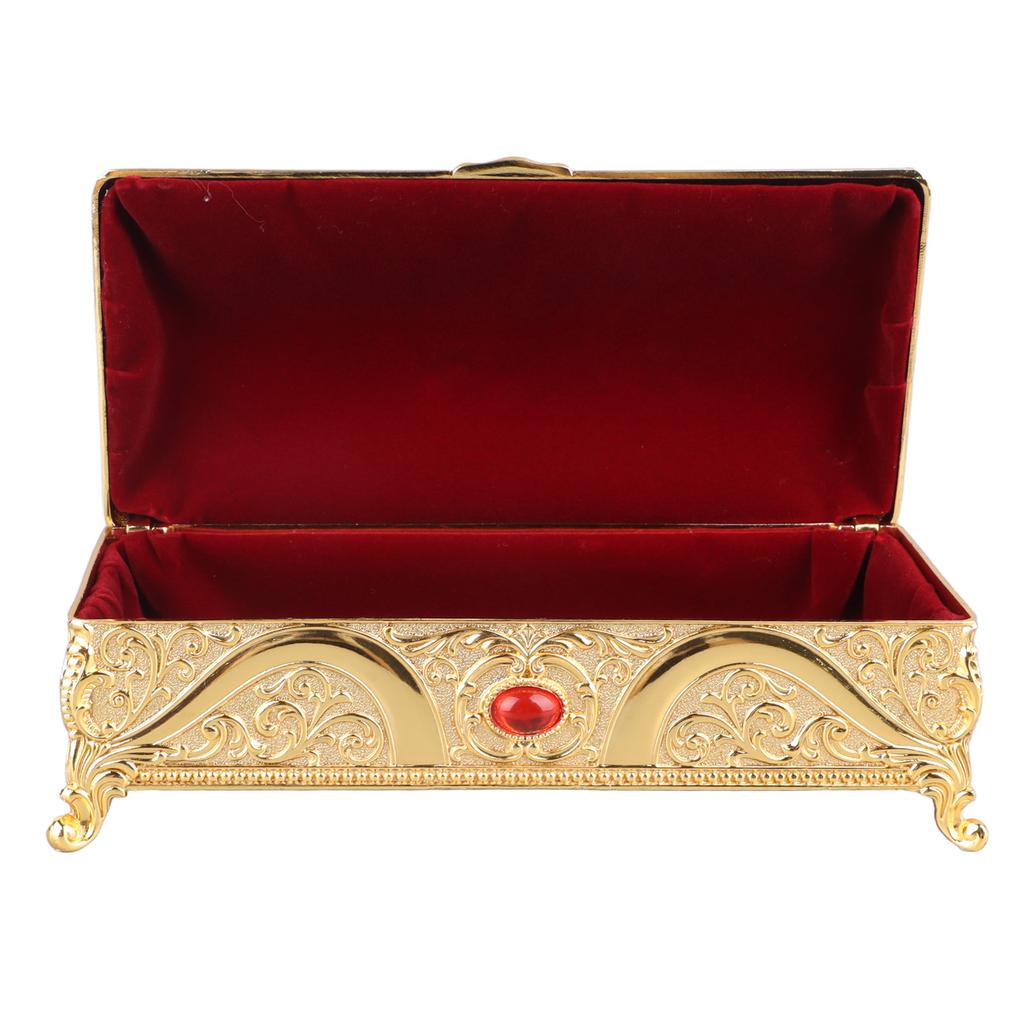 Vintage Metal Jewelry Box Rectangle Delicate Pattern Trinket Box with Soft for Rings Rrings