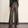 Chic Women's High-Waisted Lambskin Wide-Leg Pants - 2025 Autumn/Winter Slimming Casual Fit