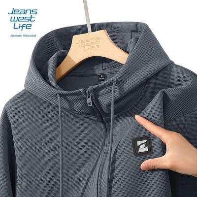 JEANSWEST LIFE Men's Cool Silk Grid Casual Hooded Jacket