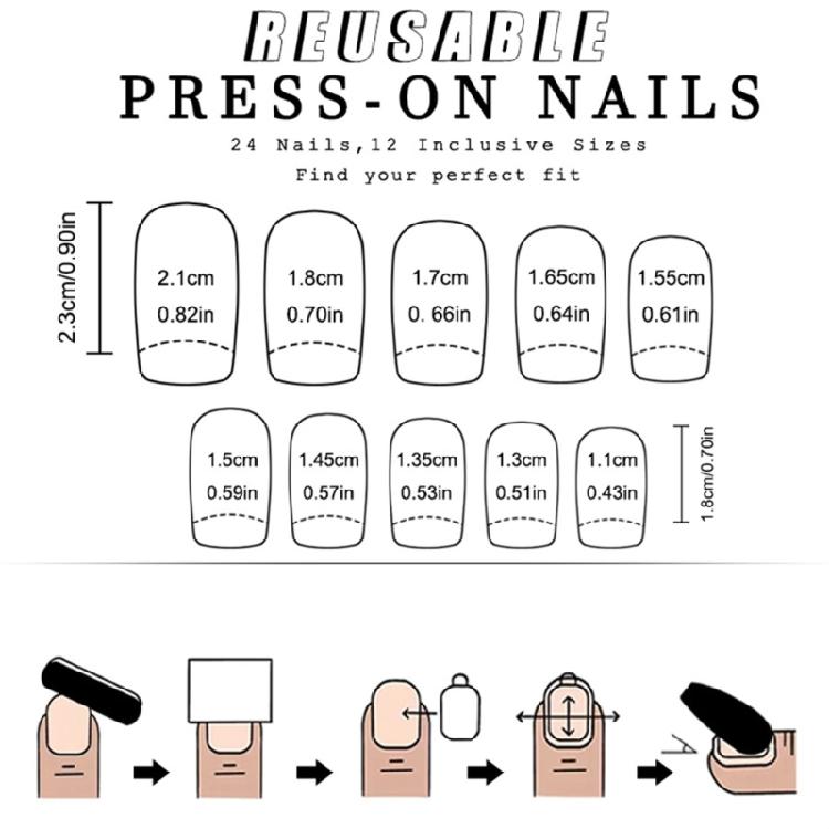 24Pcs Press On Nail Medium Square Coffin Nail French Tip Designs False Nail for Office Parties and Special Occasion