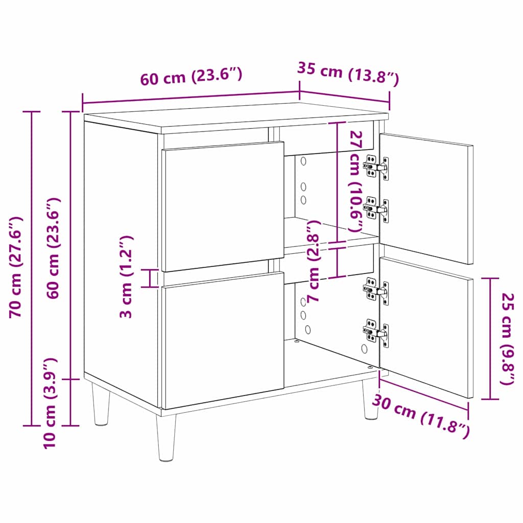 Sideboards 3 Pcs Artisan Oak 60 X 35 X 70 Cm Wood Based Material
