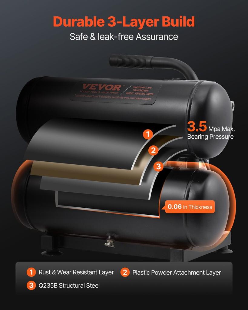 Air Compressor Compact Portable Oil Free Compressor 4.6 Gallon 90 PSI