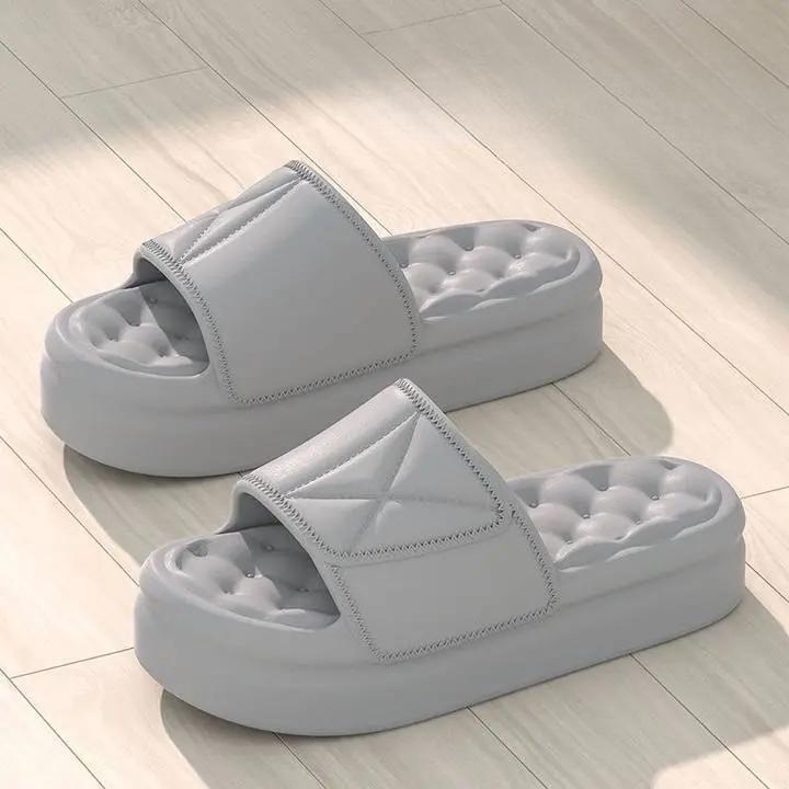 

Домашние тапочки для ванной комнаты на толстой платформе, мужские и женские модные домашние шлепанцы из ЭВА на мягкой подошве, женские сандалии, летние уличные нескользящие шлепанцы 40-41 серый