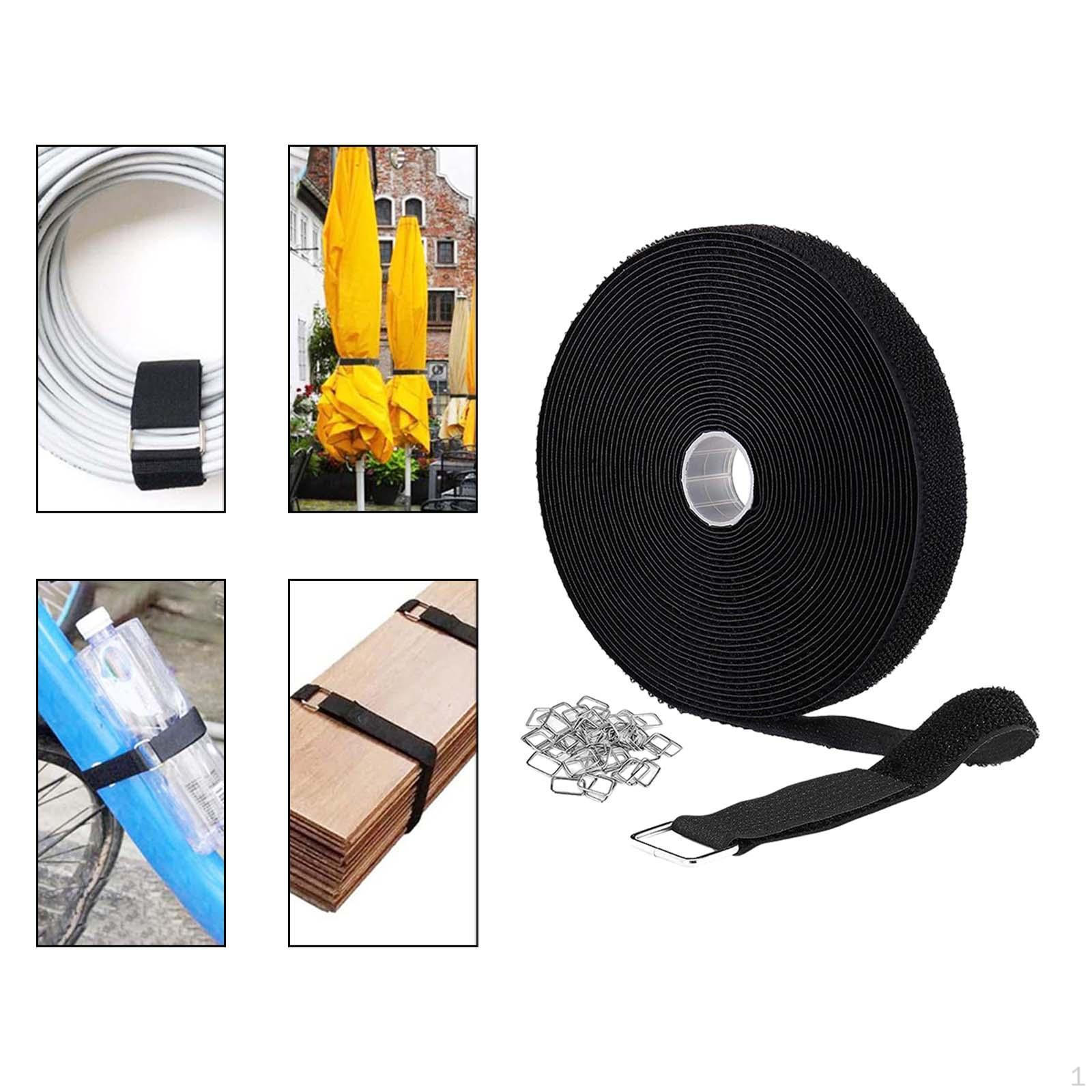 

Hook and Loop Straps Adjustable Cinch Strap with 25 Metal Buckles Black Nylon Cable for 2cmx500cm