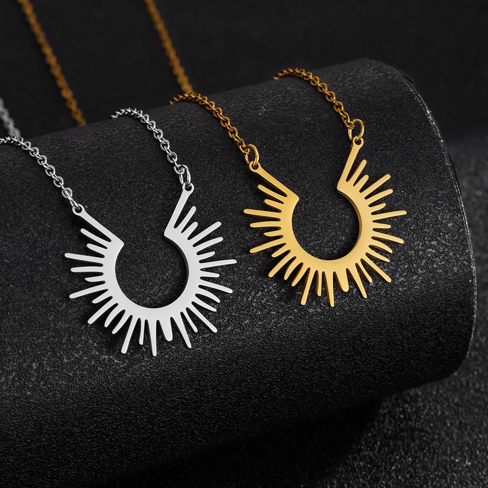 Hengshi Sunflower & Moon Totem Stainless Steel Pendant Necklace