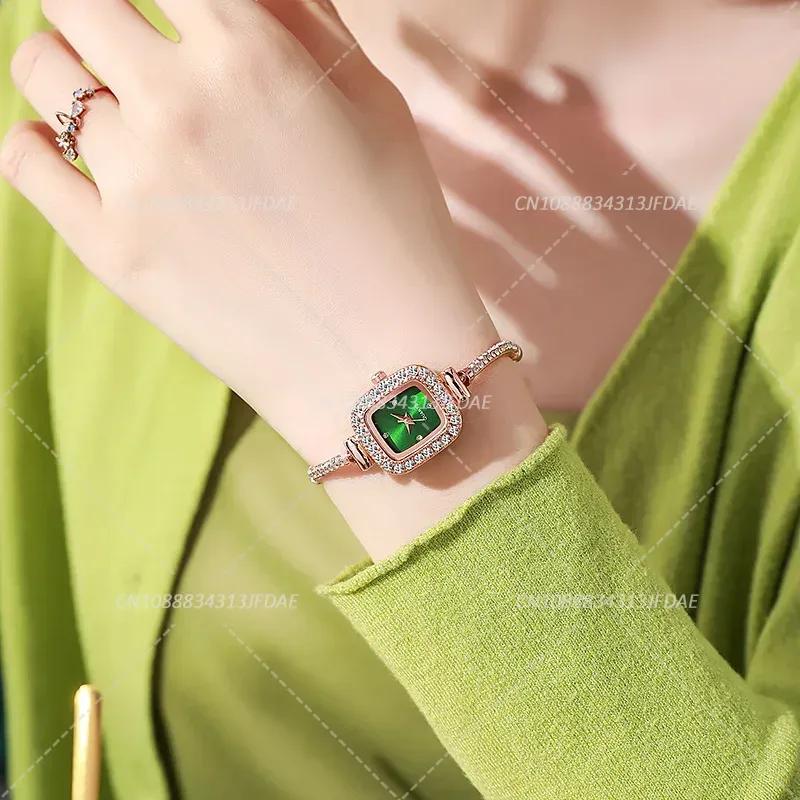 Elegant Adjustable Steel Quartz Women Wristwatch Luxury Fashion Diamond Crystal Watch Small Square Dial Women's Watches
