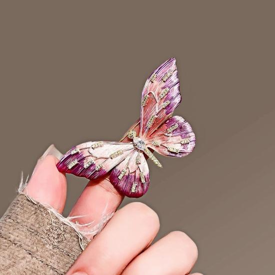 Dambrosch Högblank Strassinlägg Färgövergång Fjärilsdesign Reverspins med Fuskpärla Halsduksmärke Kläder Väskor Accessoarer