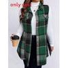 Casual Womens Sleeveless Vest Spring Plaid Buttonfront Polyester Top For Adults
