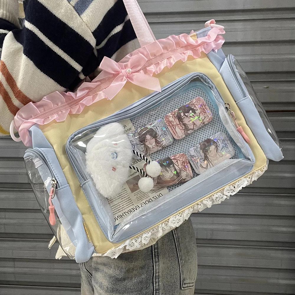 New  Subculture Dopamine Transparent Display Tote Bag Aesthetic Lace Diy Badge Shoulder Bolsos Mujer Sweet Cute Ulzzang Ita Bags