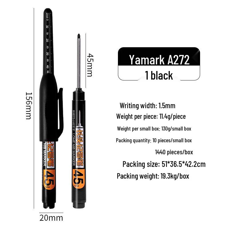 Yamak 45mm Waterproof Long Head Oil-Based Marker for Construction, Woodworking, and Glass - Fade-Resistant Line Pen чёрный