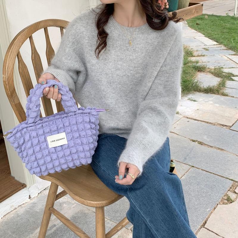 1 Bubble handbag carry-on bag canvas bag casual lazy style solid color zipper shopping bag