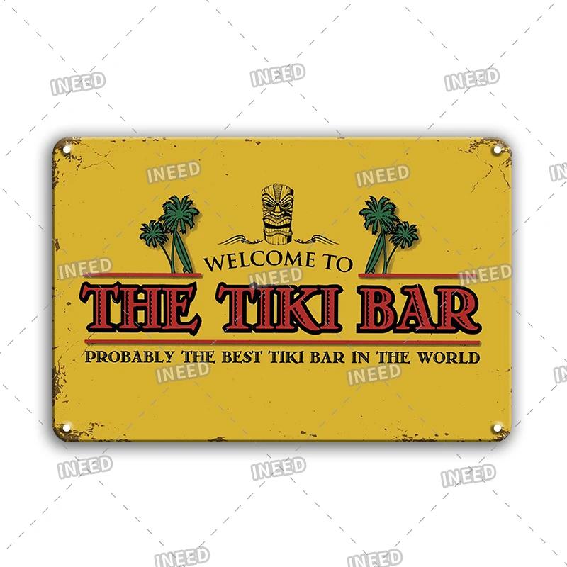 Funny Aloha Tiki Bar Tin Sign, Vintage Beach Bar, Pub Art, Wall Decor, Metal Plate, Retro Hawaii Beauty, Iron Painting Signs
