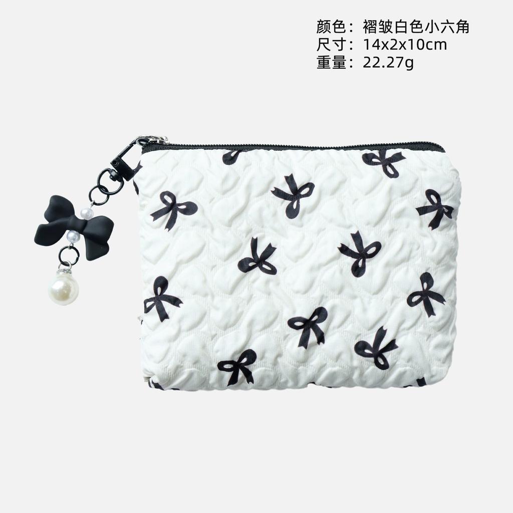 Cute Makeup Bag for Women Korean Style Lace Bow Cosmetic Pouch Large Capacity Travel Toiletry Organizer Zipper Clutch Coin Purse