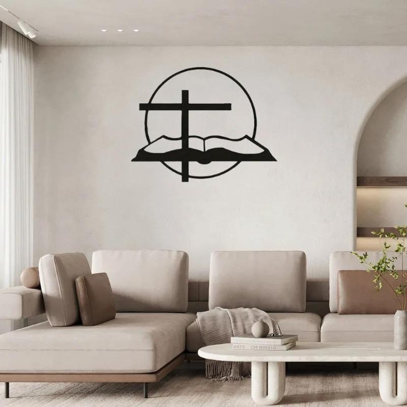 Kreuz & Bibel Wandzeichen - Eisen Metallkunst Dekor, Hängende Aufkleber für Zuhause, Arbeitszimmer, Wohnzimmer, Ostern und Hochzeiten