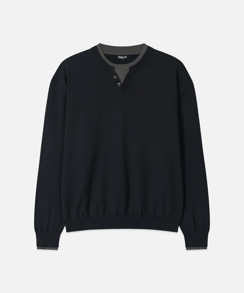 DRAW FIT Double Layered Soft Henley Neck Knit [Navy]