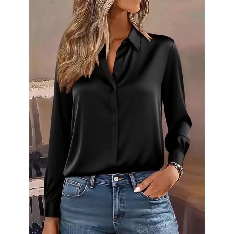 New Autumn Solid Color Long Sleeve Shirt Lapel Shirt for Women