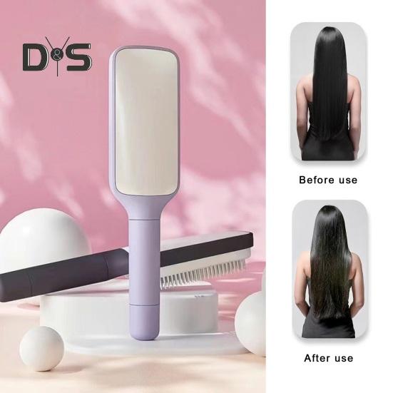Velký masážní hřeben Jednoklíčový samočistící kartáč na vlasy s dlouhou rukojetí Antistatická masáž vlasové pokožky Hřeben na vlasy Ženy Kadeřnictví Výsuvný hřeben Domů