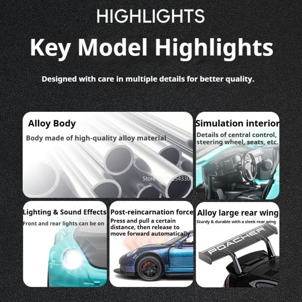 1:32 Scale 911 GT3RS Car Model Toy Doors Opened Alloy Body Cars Sound Light Rubber Tires Models for Kids Birthday Presents