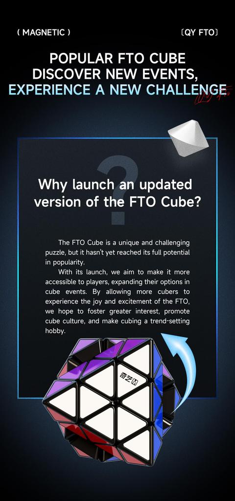 QY FTO [Authentic/Pouch Included] Octahedron Puzzle, Stickerless 3D Puzzle (No Magnets)