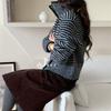 Small Lapel Striped Cardigan Autumn Winter Short Chic Light Luxury Contrast Women's Sweater Jacket