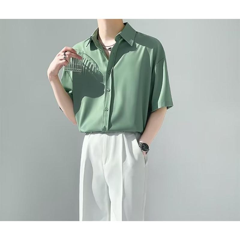 

Рубашка с короткими рукавами в корейском стиле для мужчин, летний трендовый бренд, повседневная, высококачественная, свободная, красивая, рубашка с четвертью рукава для мужчин 3XL