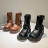 Round Toe Platform Kid Boot Autumn/Winter British Boy PU Boot Fashion Girl Knight Boot Mid Size Ankle Boot Kid Shoe