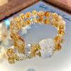Natural Yellow Crystal Bracelet for Women, Original Design, Fortune-attracting and Luck-bringing, Beaded Yellow Crystal and White Crystal Pixiu