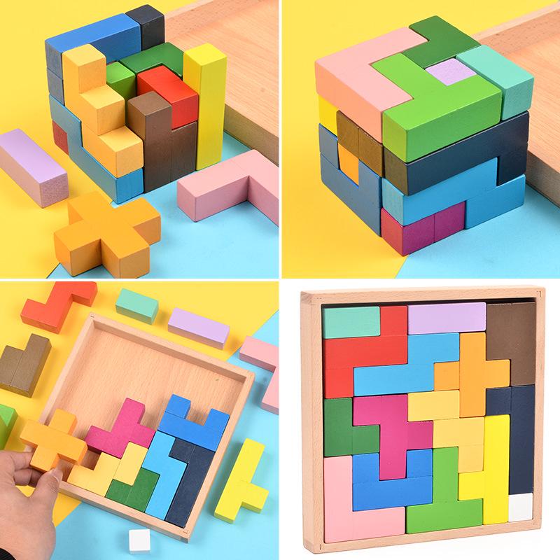Wooden Magnetic Tetris Blocks - Educational 3D Puzzle Toy for Children
