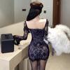 Women's Sexy Spice Square Neck Lace Long Sleeve Slim Fit Dress
