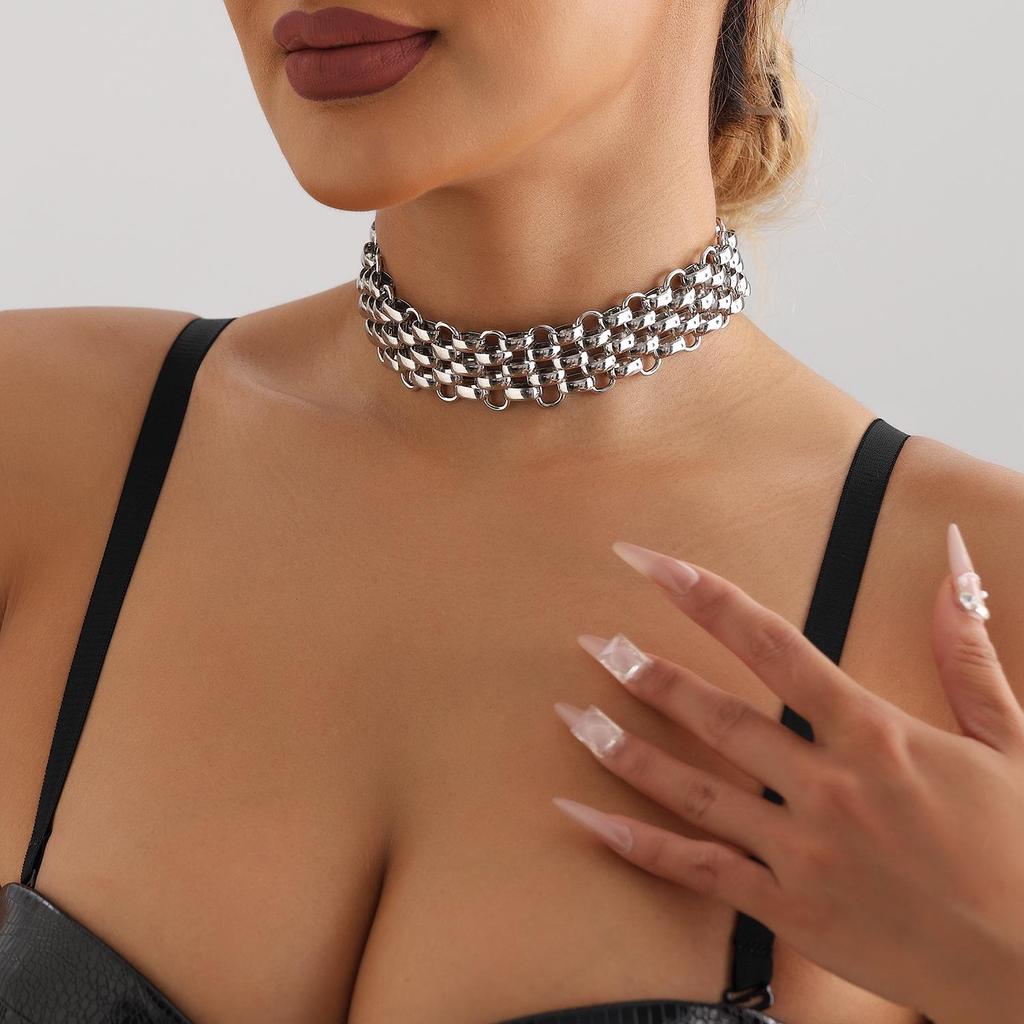 Chunky Punk Chain Necklace and Metal Bracelet Set