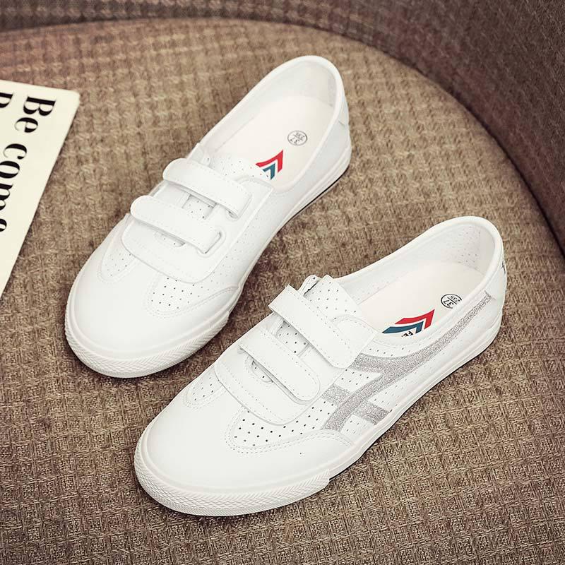 Dámské prodyšné nízké bílé plátěné slip-on tenisky na suchý zip pro volný čas 2025