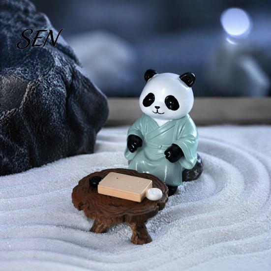 Durable Indoor Outdoor Resin Decor Panda Playing Go Chess Figurine, Zen Robe Tabletop Small Figurine Ornament, Cute Statue for Tea Room Study