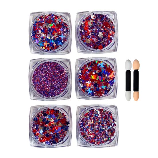 1/6Pcs Independence Day Body Glitter Gel, Patriotic Red White Blue Face Hair Glitter, Waterproof Sparkling Makeup Sequins, 4th of July Accessories