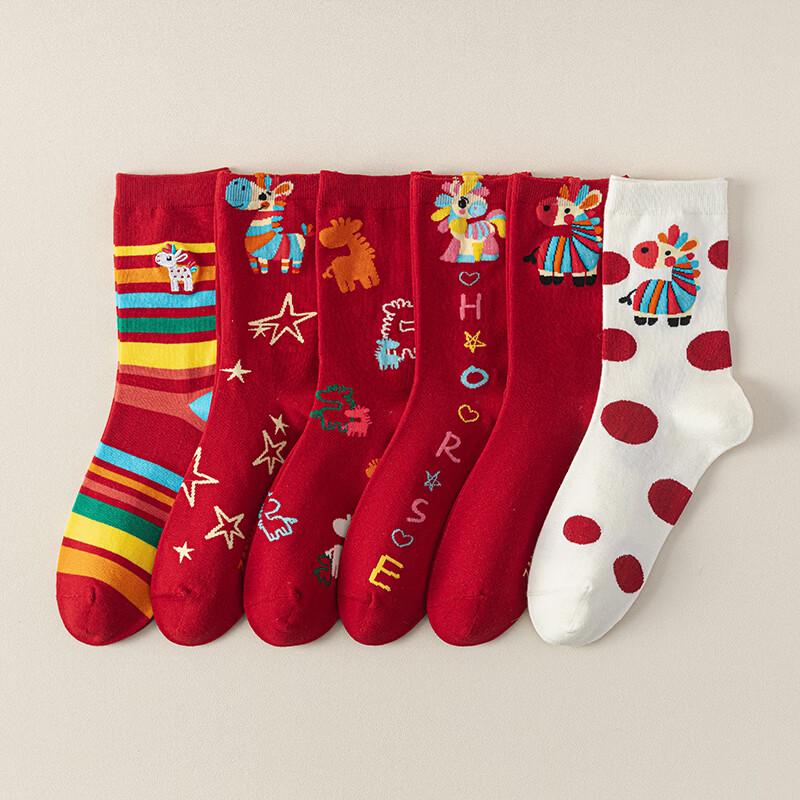 TINSINO Unisex Winter Neujahr Regenbogenpferd Lange Socken - 6 Paar