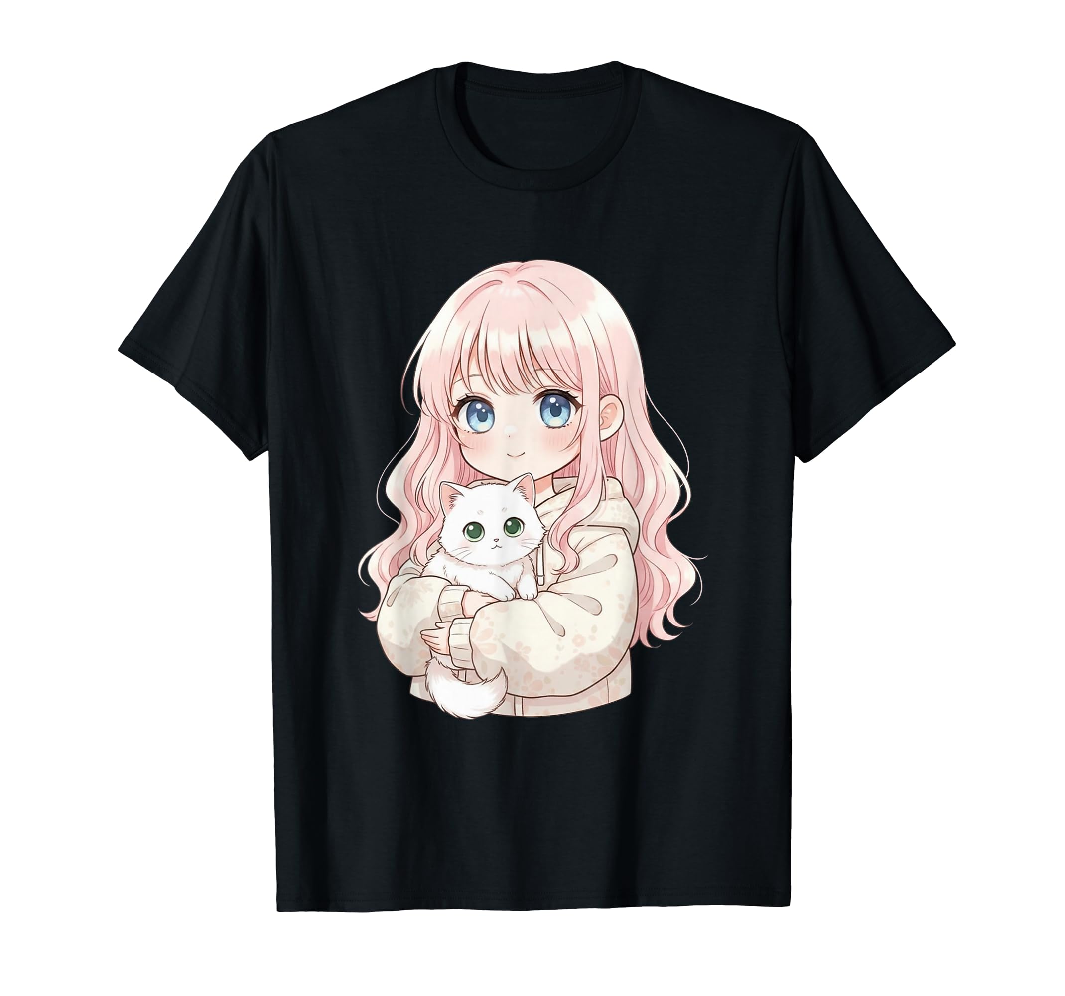 Anime girl cat anime goods Japan kawaii cat lover T-shirt чёрный