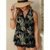 Womens Vintage Floral Print Sleeveless V-Neck Top Comfortable Casual Blouse Soft Cotton-Like Fabric 2025