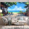 Hanging Wall Tapestry with Quiet Scenery by the Sea, Coastal Decoration for the Living Room, Fabric Art Overlooking the Ocean for the Home, Inspired