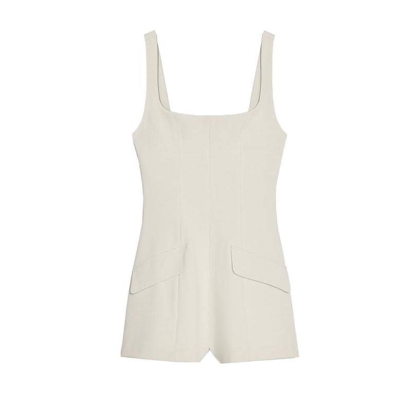 

Весна Новая Женская Одежда Стиль Преппи Квадратный Воротник Без Рукавов На Бретелях Минималистичный Легче Всего Сочетать Цельный Комбинезон с Шортами 2650550 Light gray L